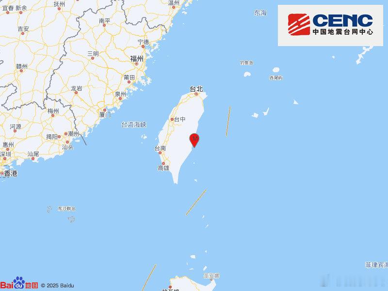 地震快讯中国地震台网正式测定：05月12日14时53分在台湾台东县海域（北纬23