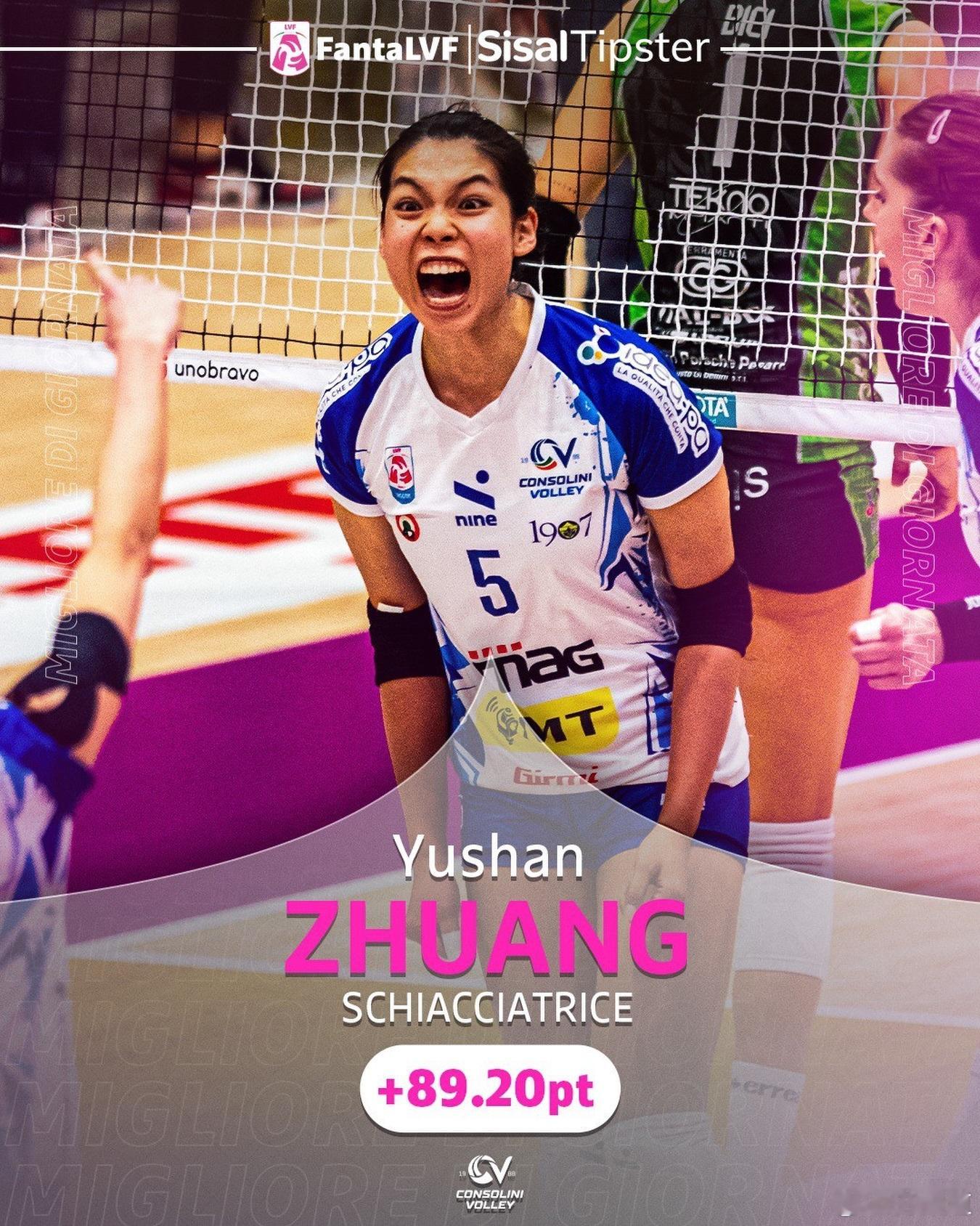 庄宇珊国际排坛动态雨刷再获最佳！庄宇珊继上周末获得女排意甲联赛当场MVP之后，