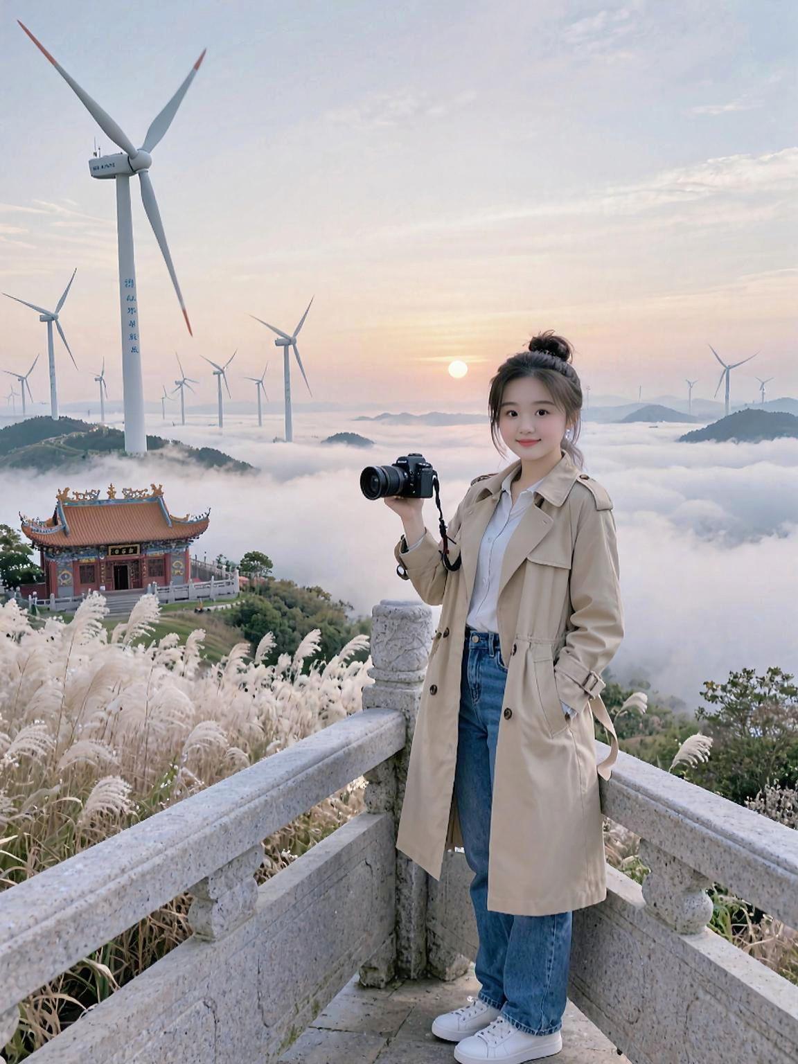 云雾缭绕人间仙境自拍小姐姐雾云太阳