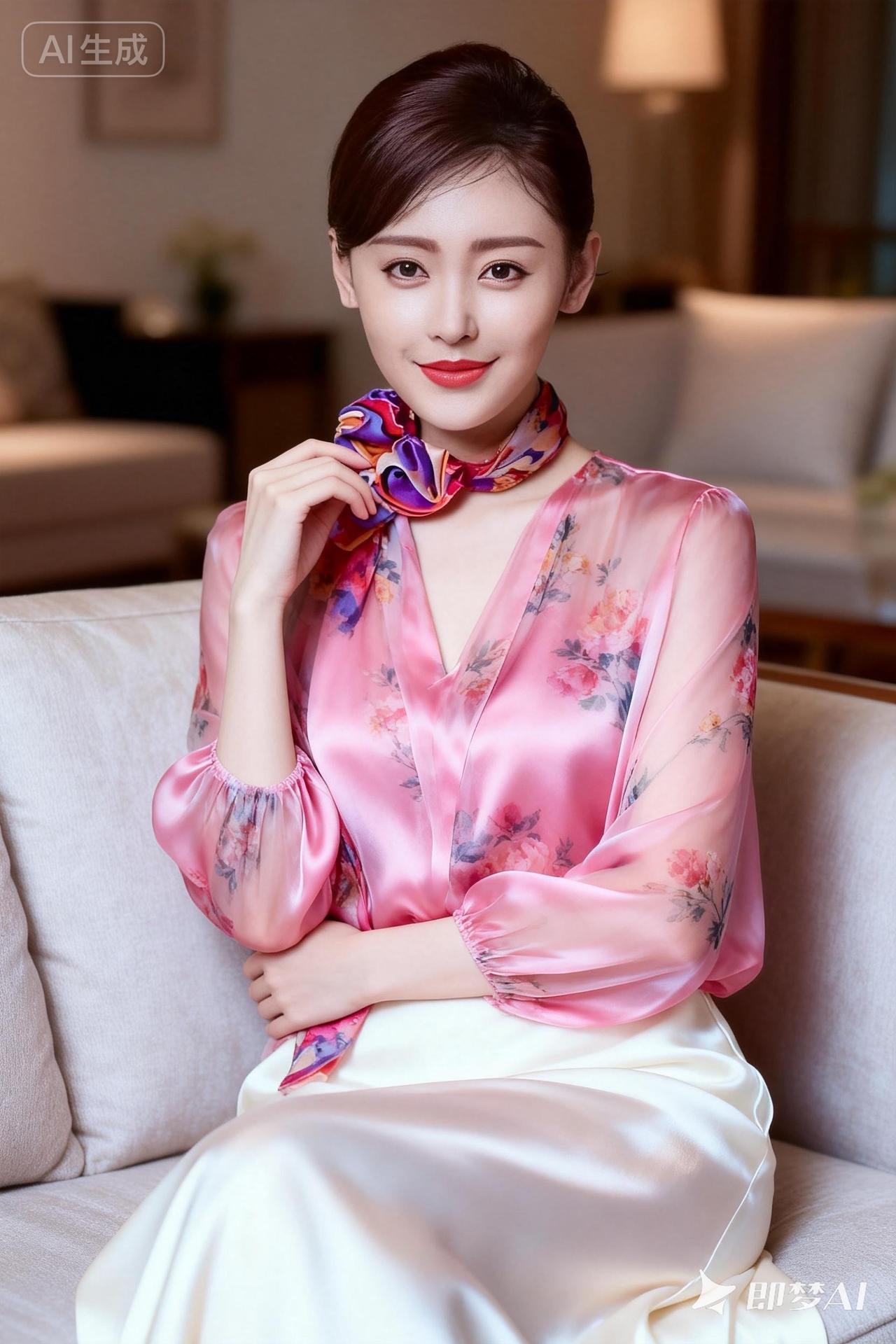 优雅气质，粉嫩花裙，甜美笑容，尽显女性魅力！