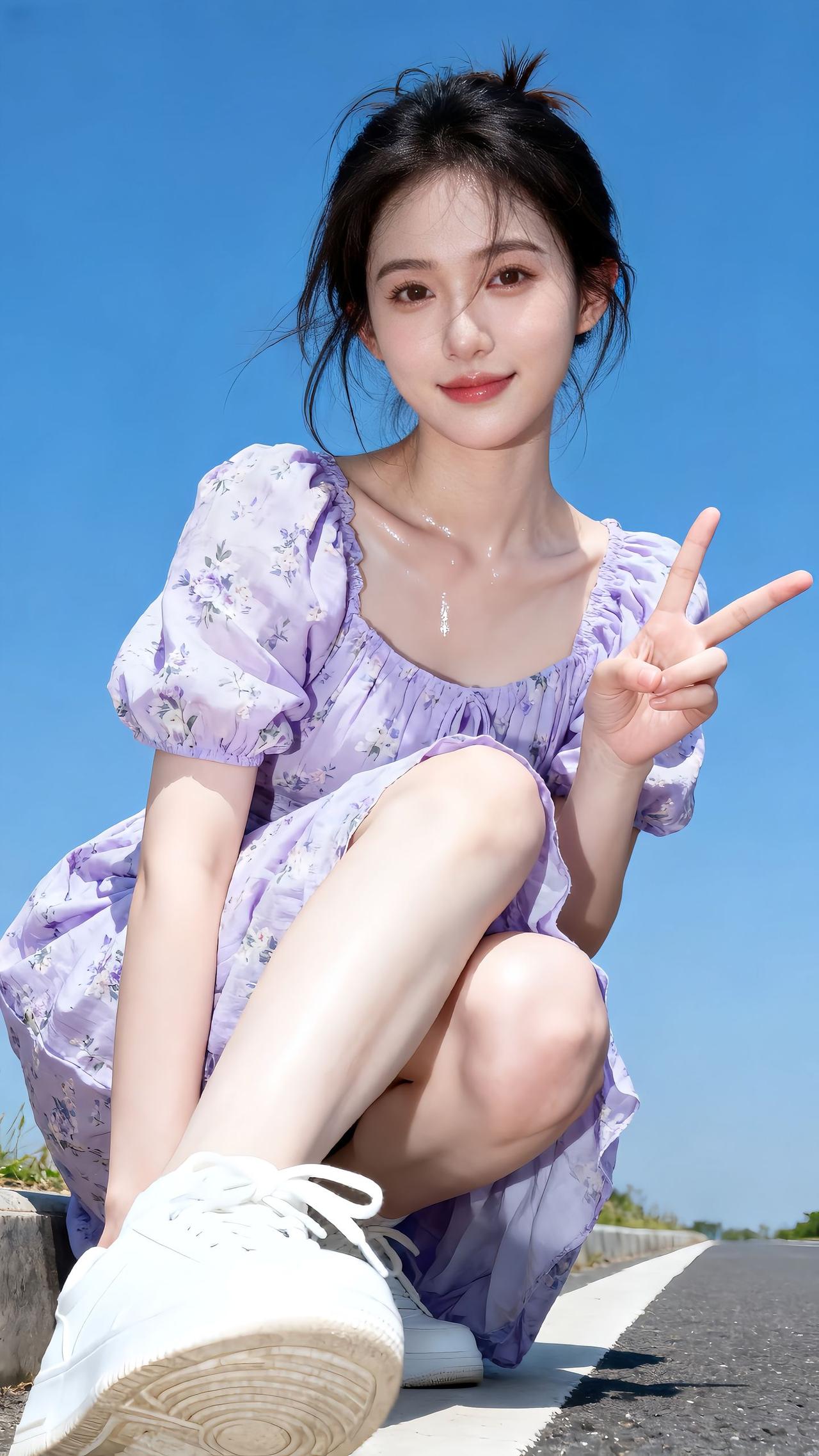 夏日清新穿搭,紫色碎花裙搭配白色运动鞋,元气满满!🌞👗👟你最近珍藏的最美图