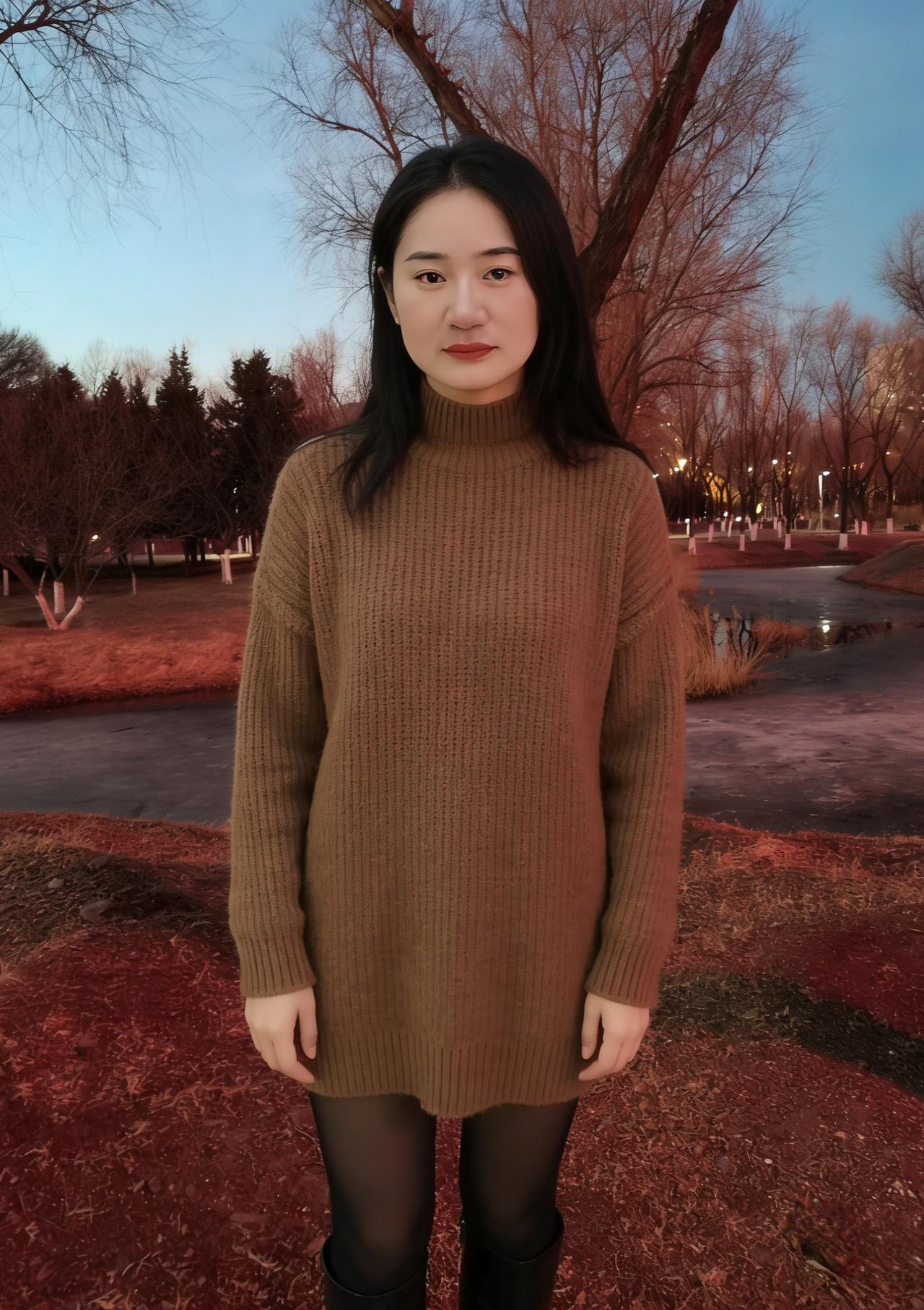 你裹着棕毛衣像一团暖烘烘的光黑靴踩着凉石长发被晚风拂动你的笑把冷寂的郊