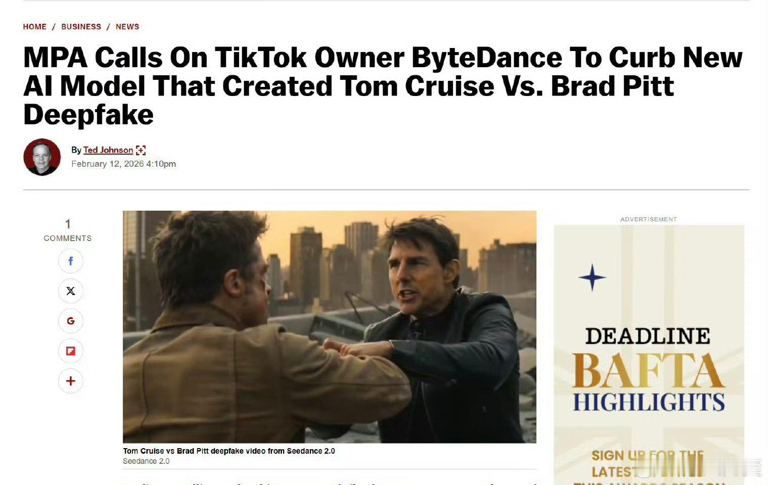 美国电影协会警告TikTok母公司字节跳动，要求停止其旗下新推出的AI模型See