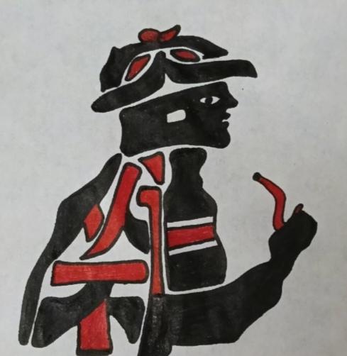 〔看图猜字〕图中画面真有乐；一个老汉在抽烟；用的还是大烟斗；这个造型隐藏