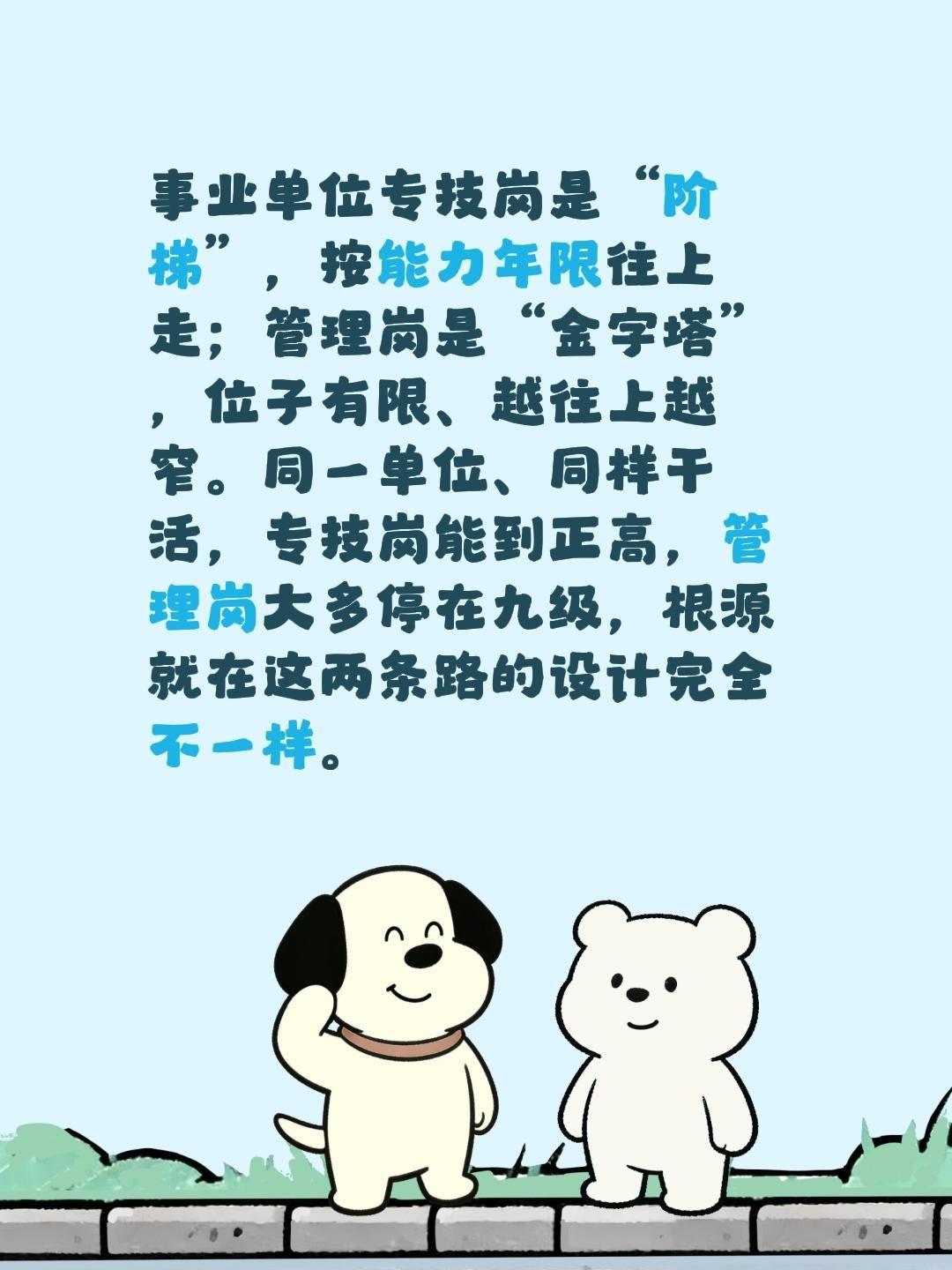 事业单位专技岗是“阶梯”，按能力年限往上走；管理岗是“金字塔”，位子有限、越往上