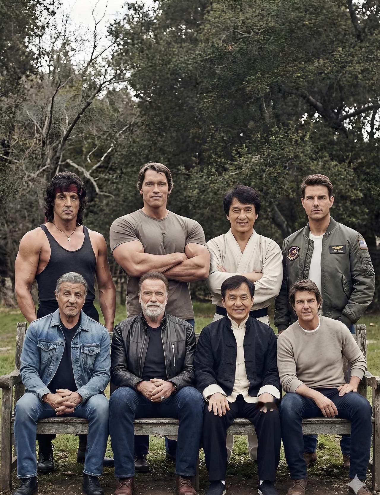 这四个人加起来快300岁了，还在拍电影玩命。不是摆拍，不是客串。是实打实跳楼