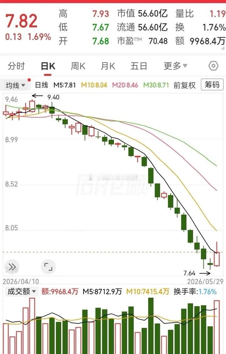 好家伙，这走势一路跌到底！一个多月时间，跑出了十几根的中大阴线。走势在跌破了关键