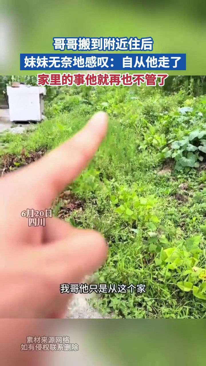 哥哥搬到附近住后妹妹无奈地感叹：自从他走了家里的事他就再也不管了
