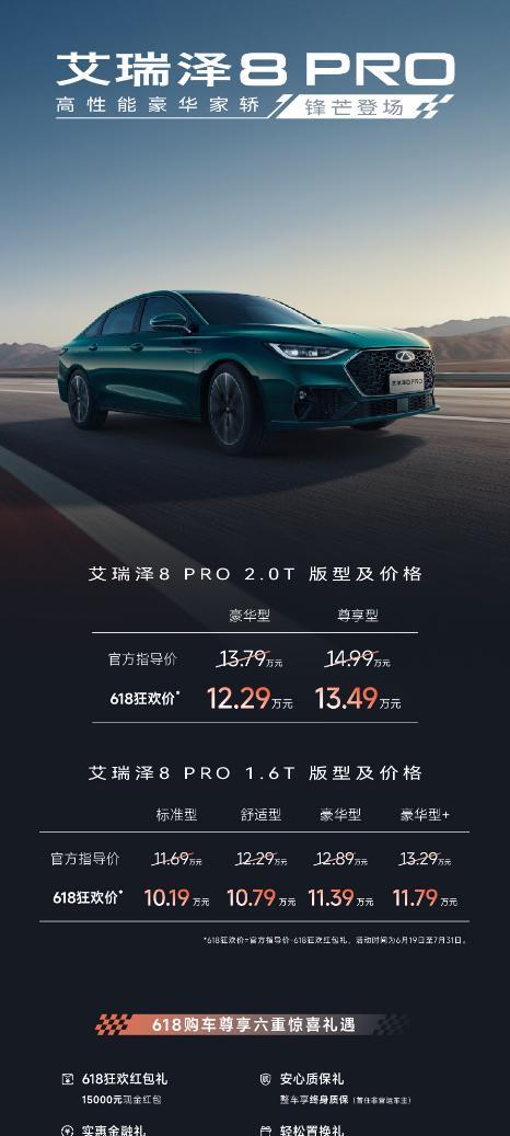 正好赶上618专场，新款艾瑞泽8PRO上市，1.6T版狂欢价10.19万起，2