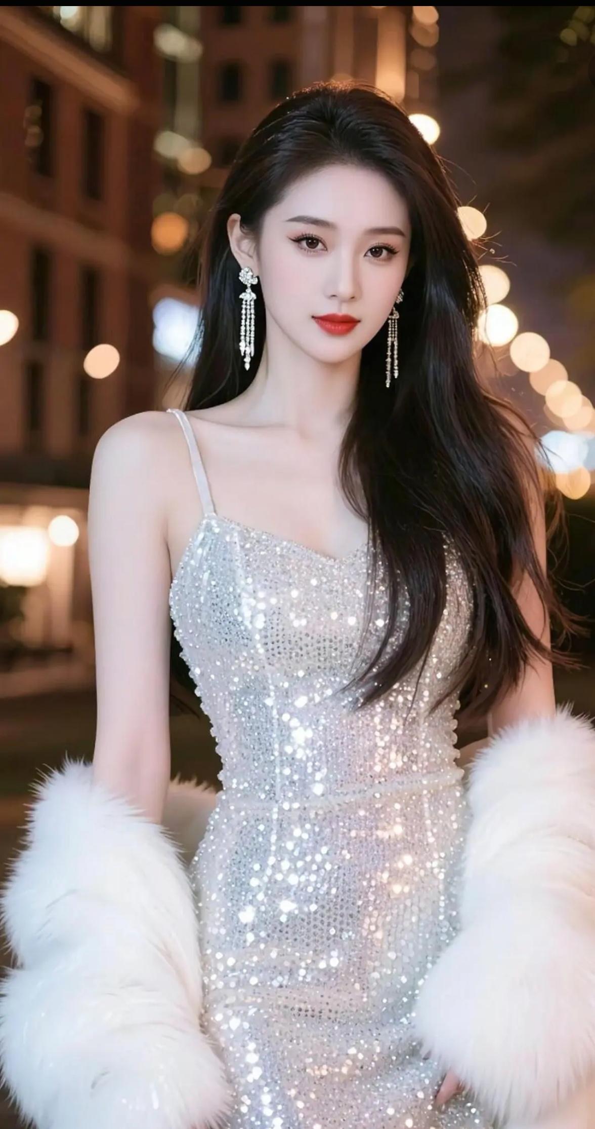 银装美人，夜色如梦。