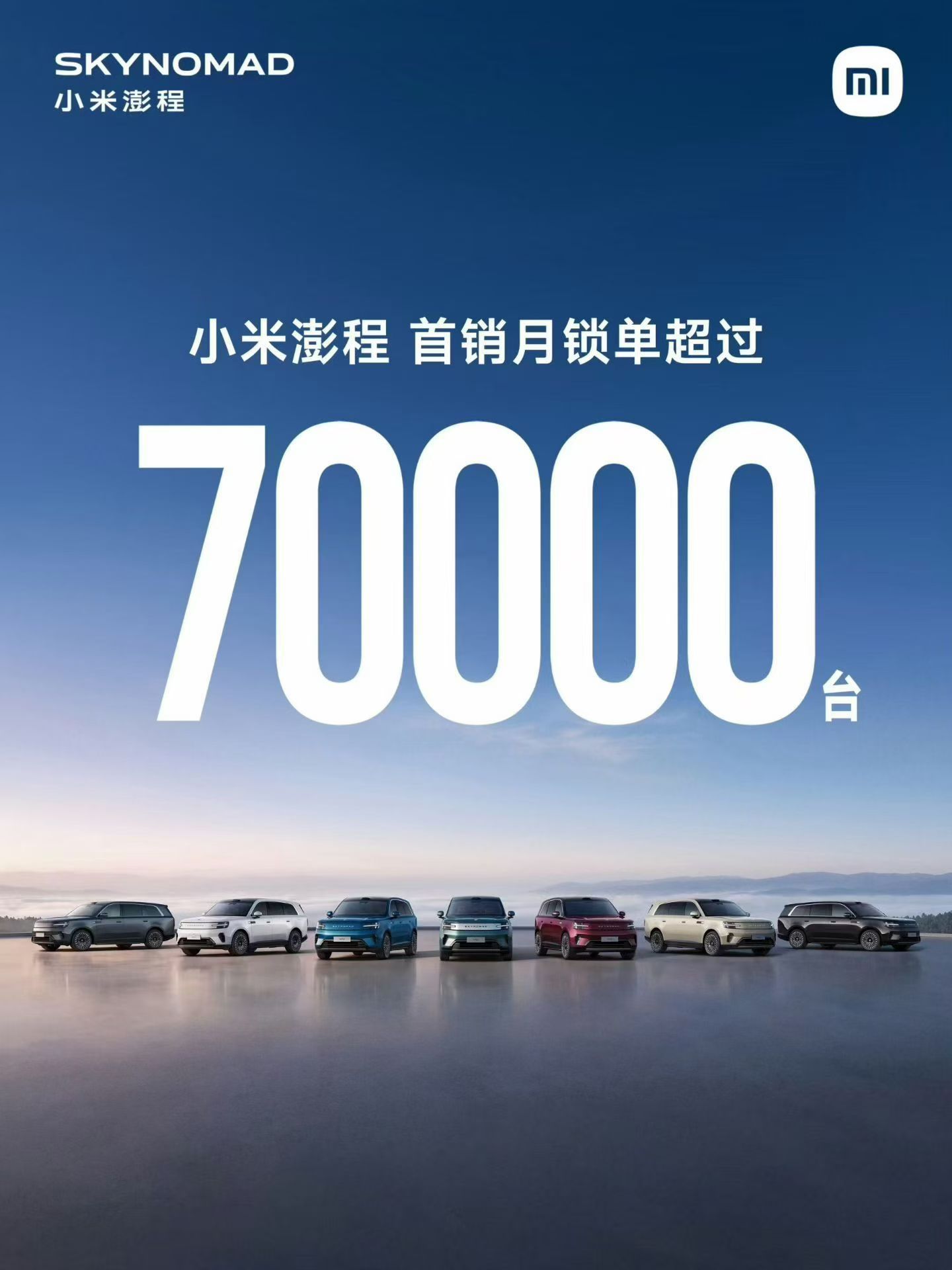 【#小米澎程上市单月锁单破7万辆#】10月8日，小米汽车公布旗下首款智能可变大空间SUV——澎程系列