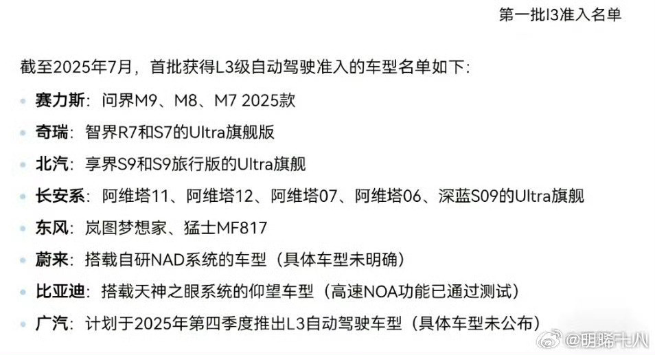 首批L3准入名单，缺谁谁尴尬？​​​