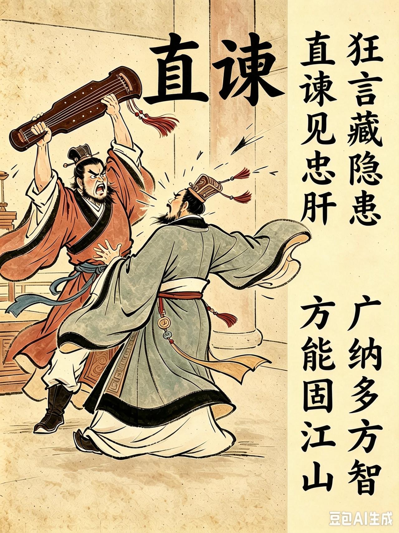 小故事直谏文侯设酒宴，乐师抚琴弦，随乐文侯舞，并且高声