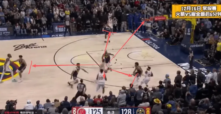 为什么最后是申京投三分？因为掘金完美破解了火箭的跑位战术，小贾发球的时候，两个