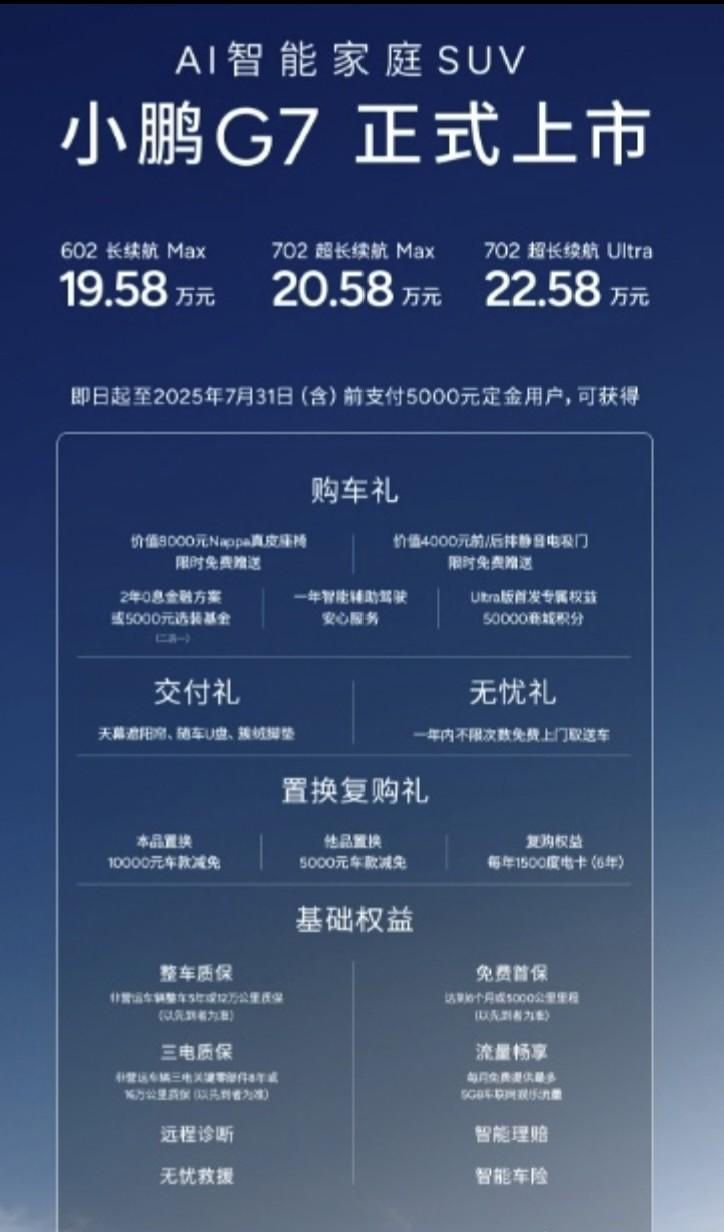 小鹏G7售价19.58万元起