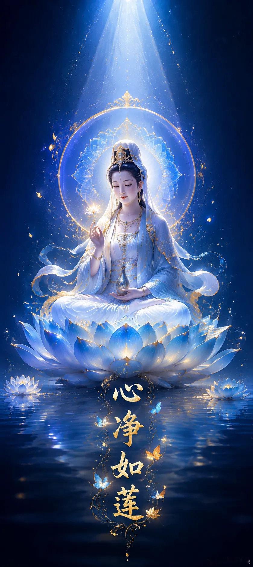 大慈大悲观世音菩萨佛力加持壁纸～"施主请留步，八月有什么愿望写下来吧！"