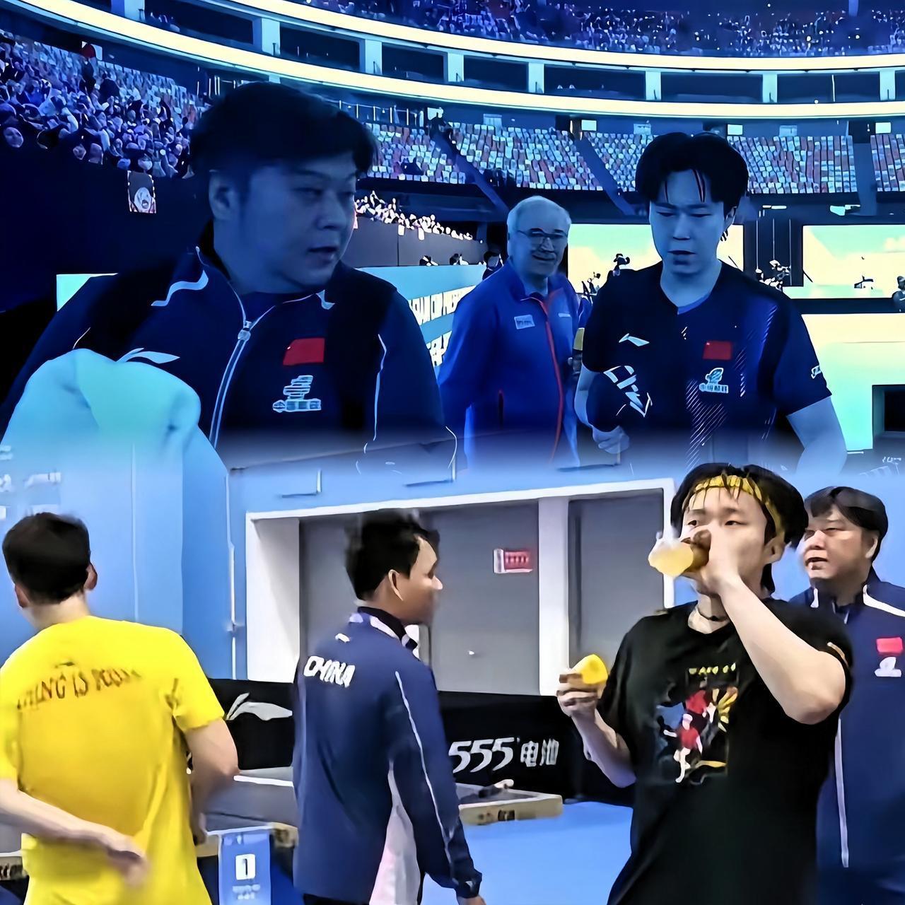 昨晚大头的比赛一完，观众席基本空了，椅子的颜色看得清清楚楚。说真的，莎