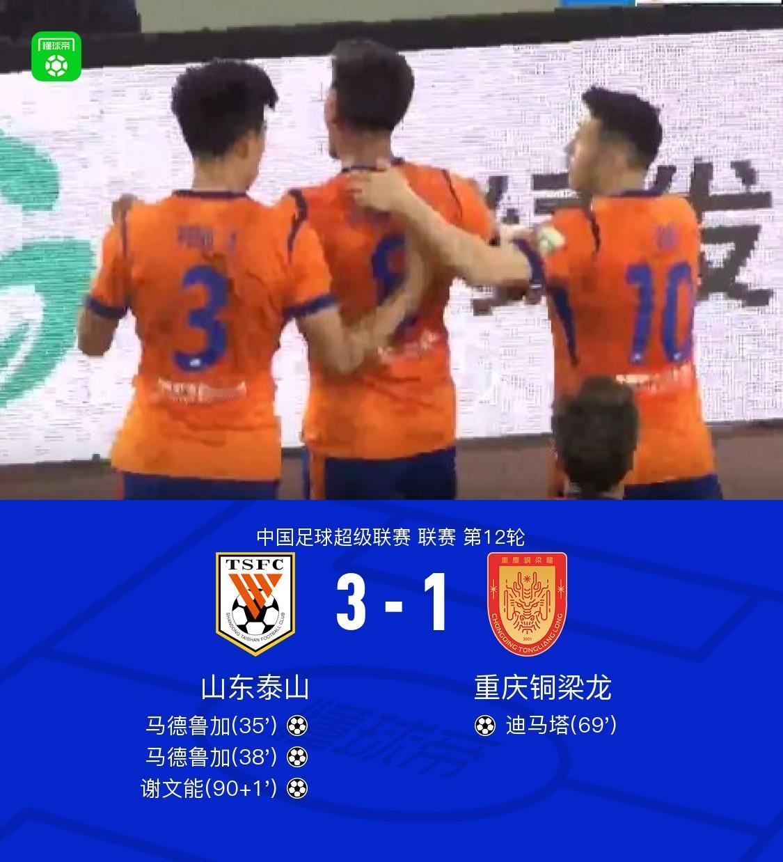 山东泰山3-1重庆铜梁龙，业余体育迷看完比赛有三点切身感受。1.重庆铜梁龙的疯