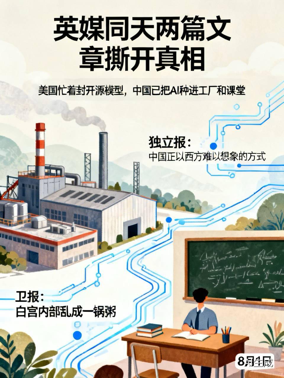 英媒同天两篇文章撕开真相：美国忙着封开源模型，中国已把AI种进工厂和课堂8月