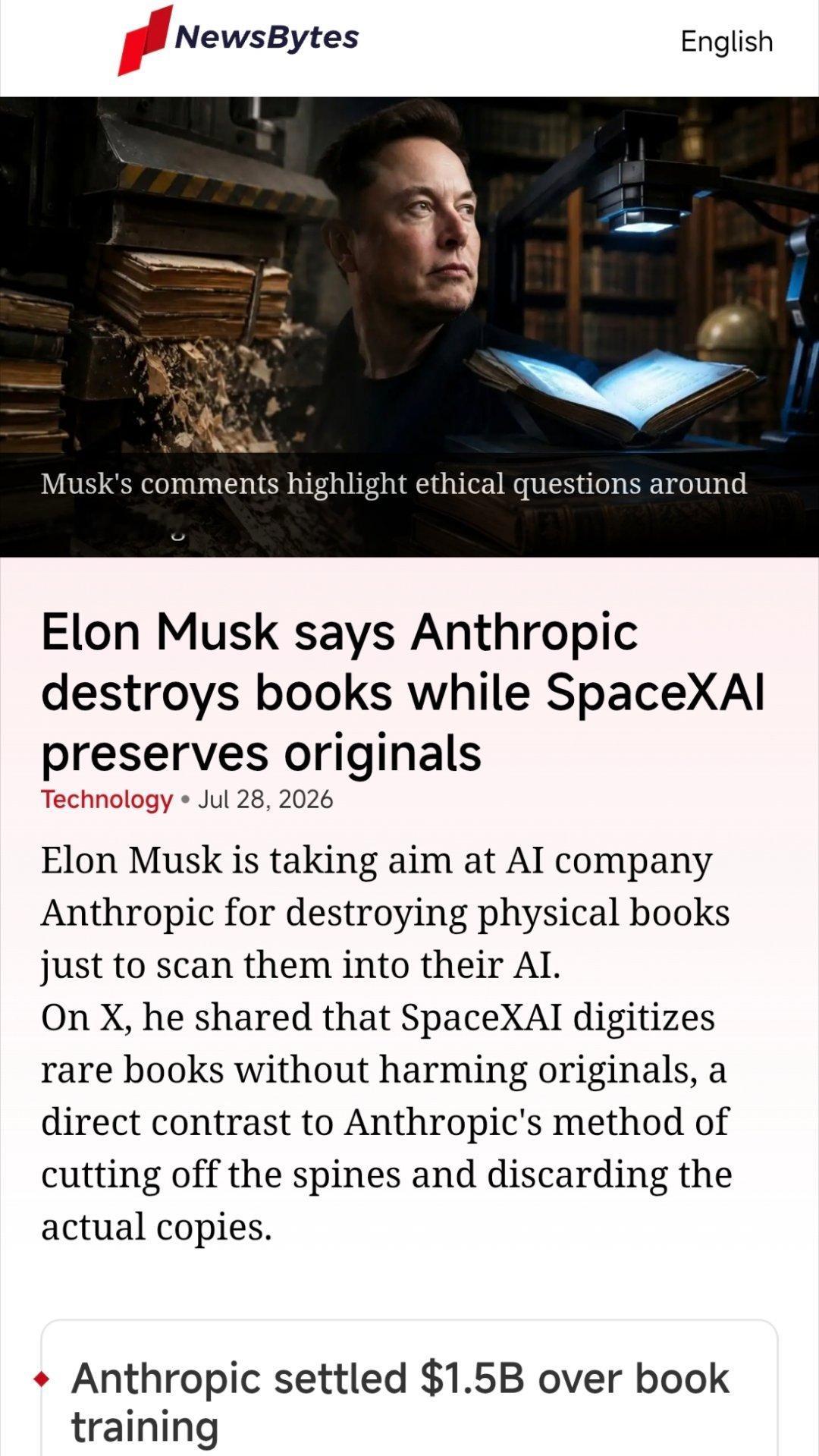 马斯克批评Anthropic切书脊¹这个Anthropic确实嚣张，马斯克说他
