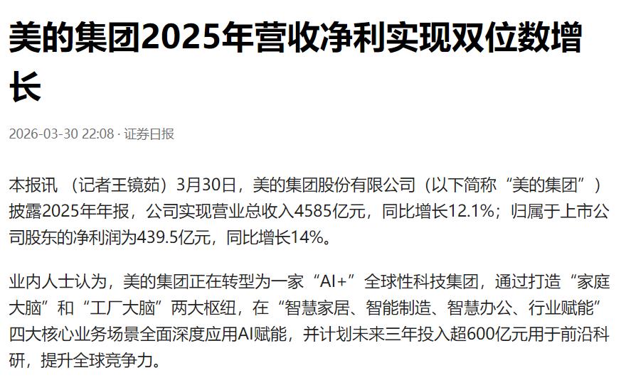 家电江湖大洗牌，三巨头形成断崖式差距。美的发布财报了，太牛了。营收4585亿