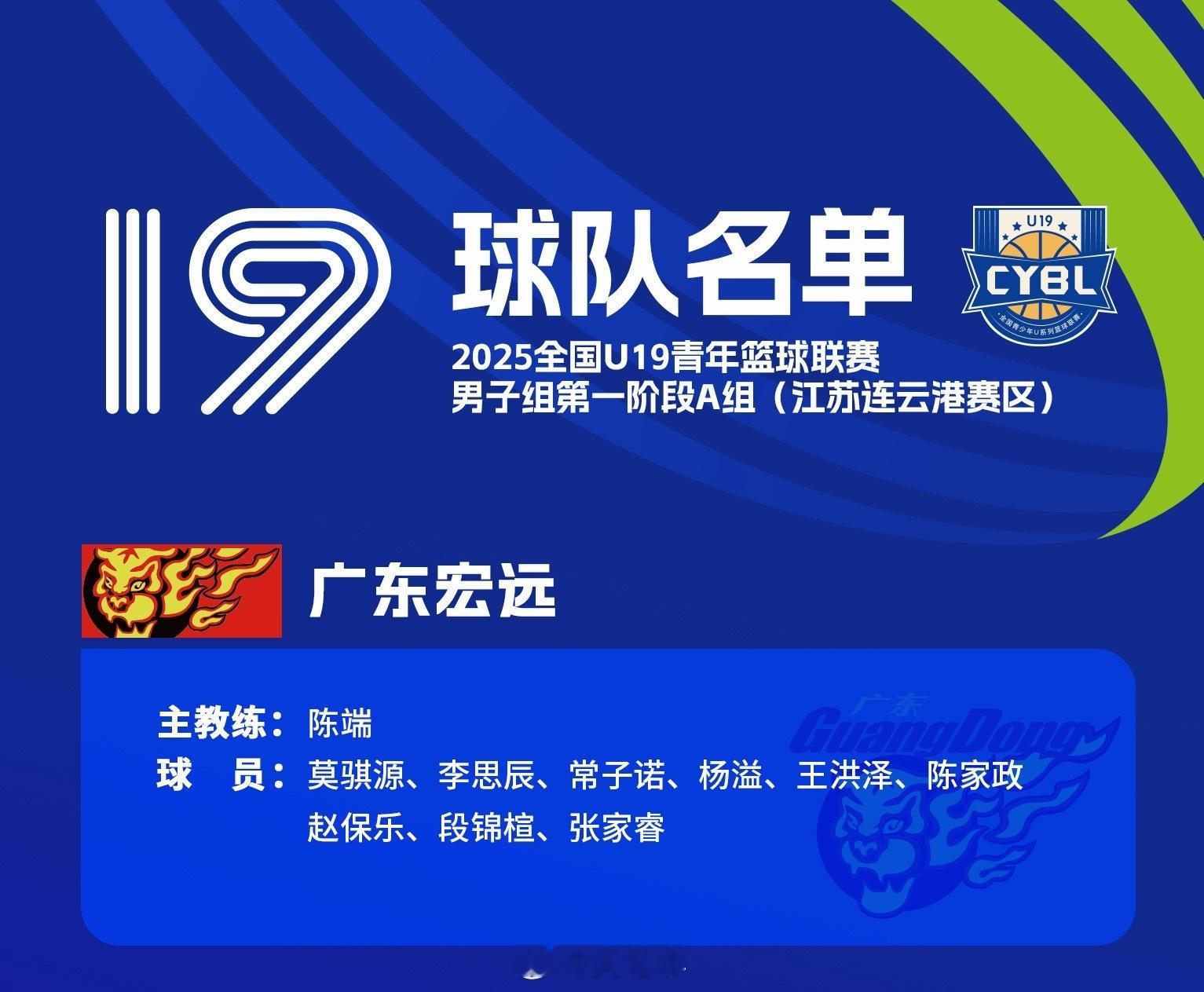 2025年全国U19青年篮球联赛的男子组第一阶段又要开始了，广东宏远U19男篮在