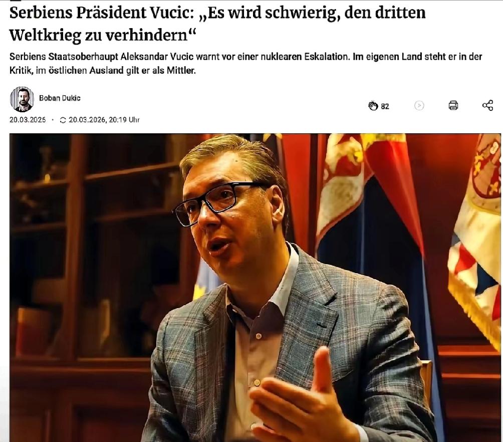 塞尔维亚总统武契奇，扔了一句实话。他说，第三次世界大战，可能已经没人能拦得住了