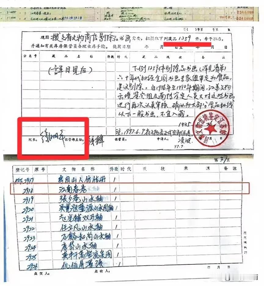 庞叔令已经指名道姓了。当年，共有1259件文物，从南博调拨到江苏省文物总店。