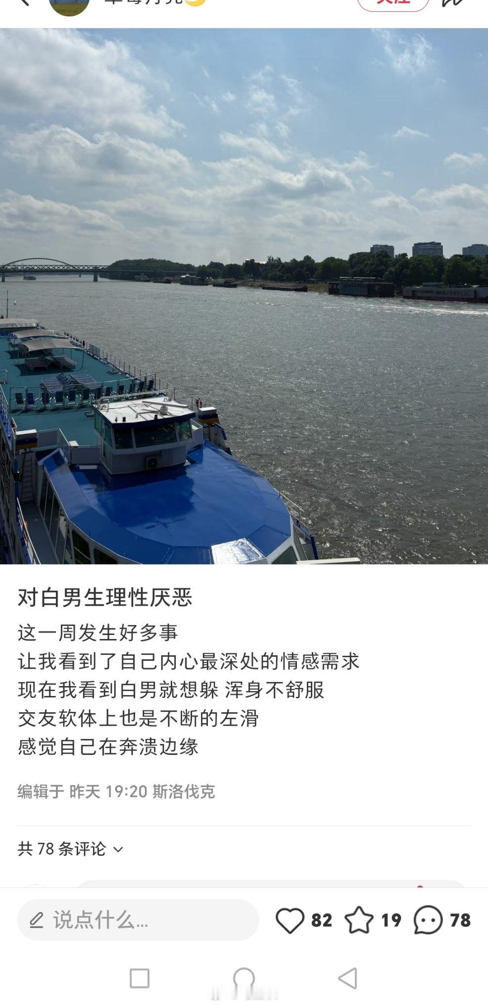 国外一中国女生发文称对白男生理厌恶了，评论区一堆人也批判白男，说白人男性以自我为