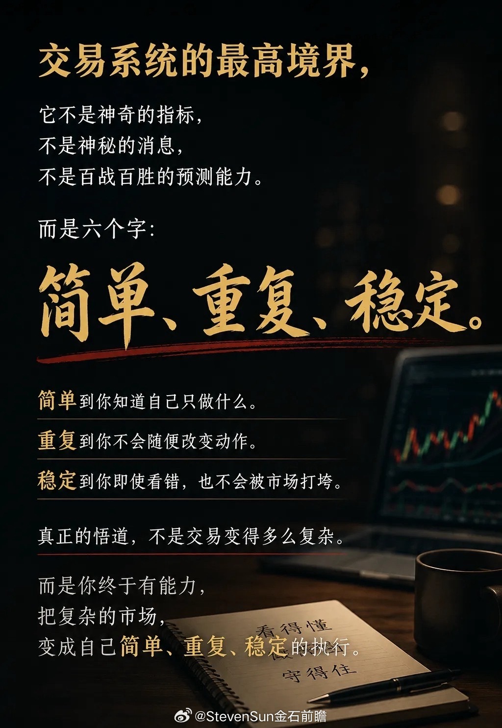 交易的终点不是盈利，而是稳定的自我关系‼️很多人踏进市场，是为了赚钱。但走得最远