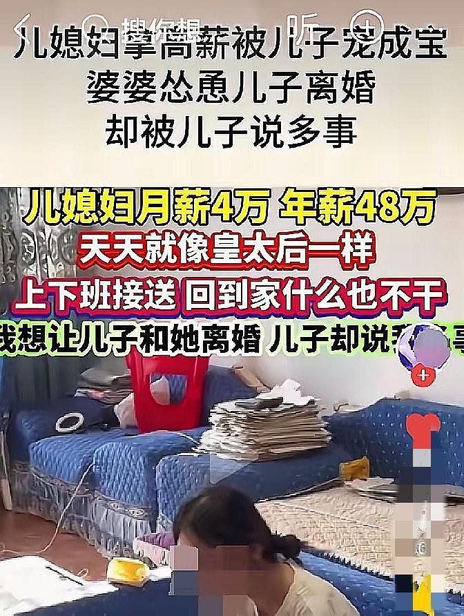 月入四万的儿媳不洗碗，婆婆就要儿子离婚？这事儿听着就离谱。结果儿子一句“她养