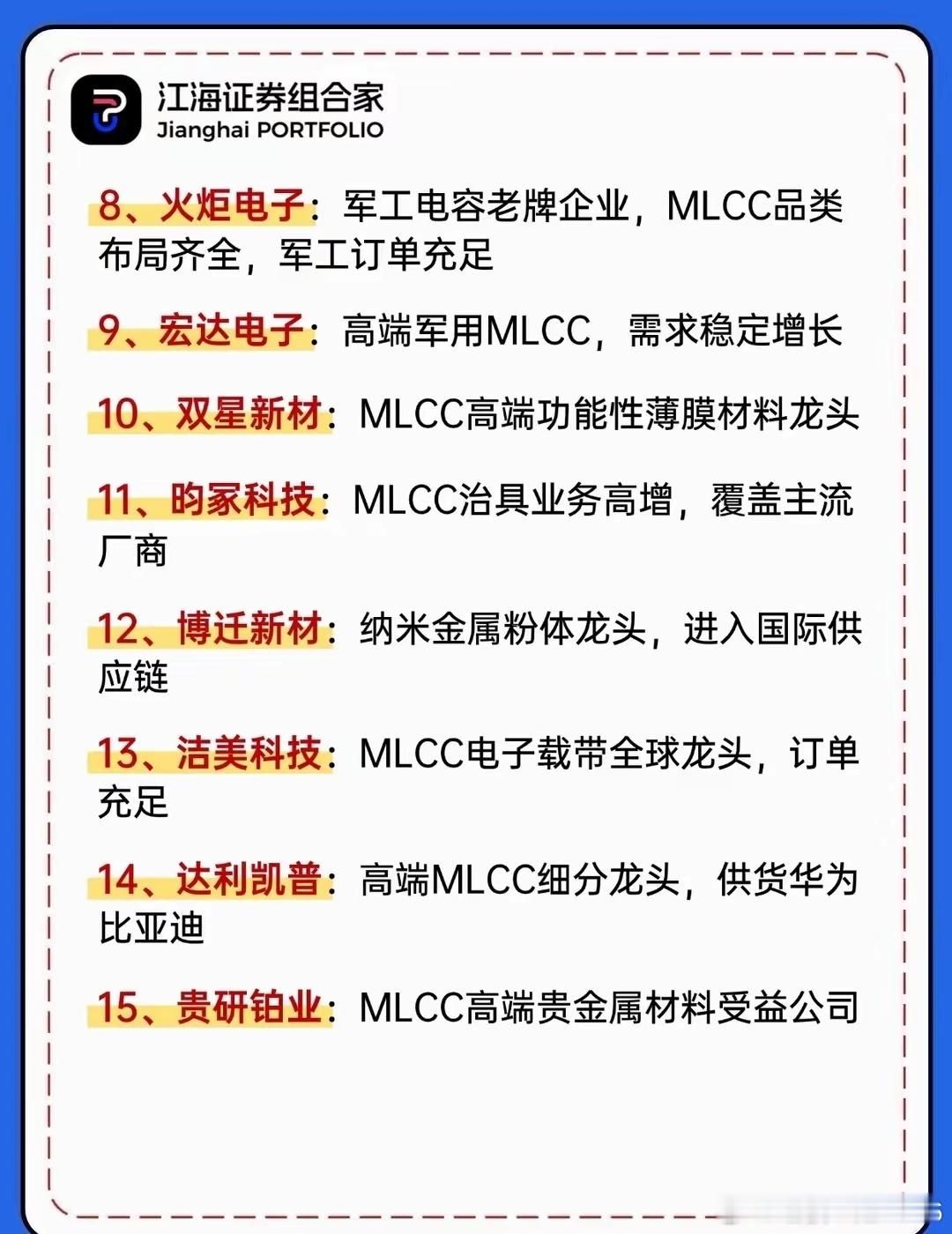 供不应求：MLCC核心受益公司！MLCC全称多层陶瓷贴片电容，是电子设备里用量最