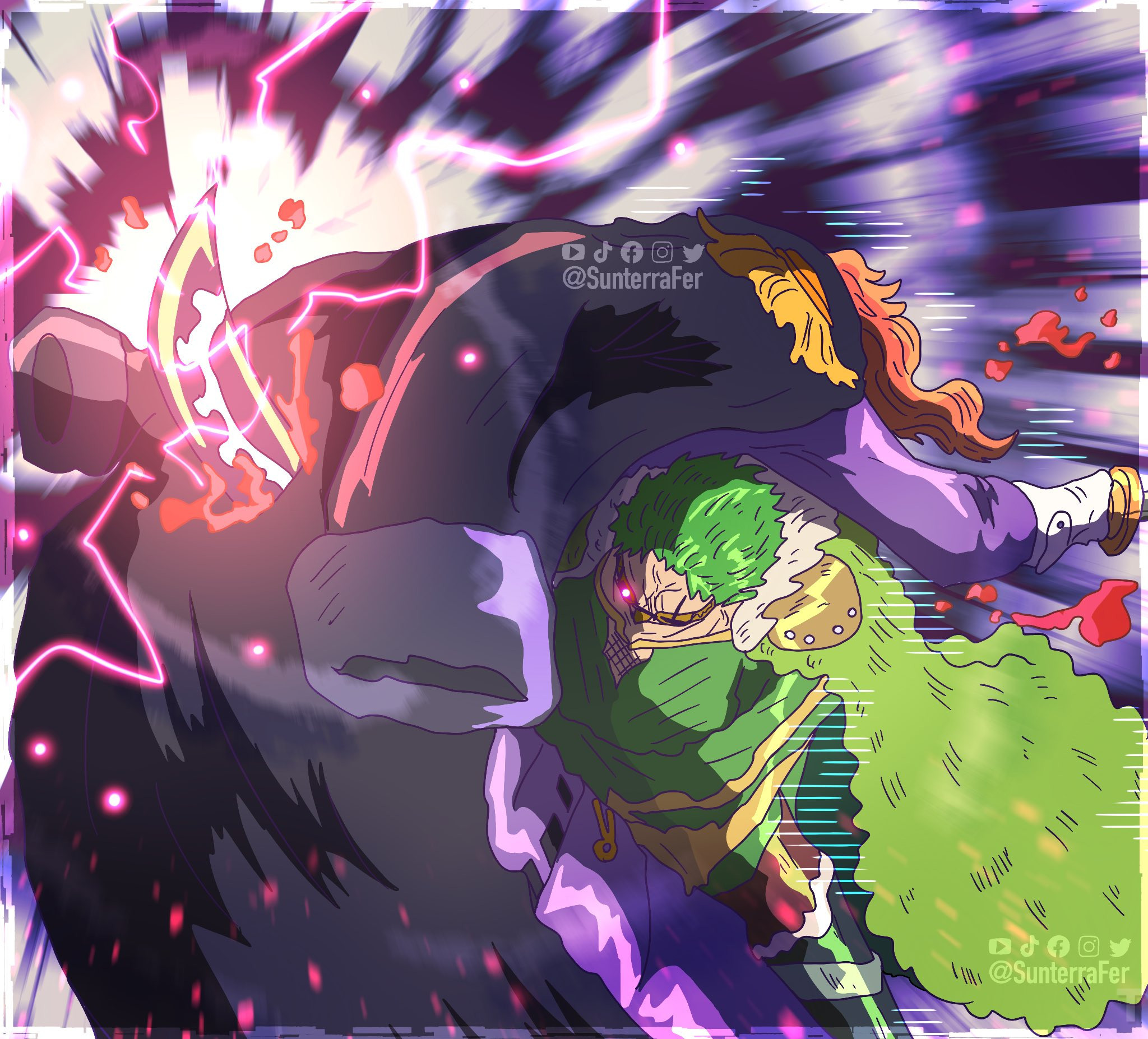 海贼王1193话上色和画作（更新中）：索隆VS索玛兹。（出处作者：opgoat_