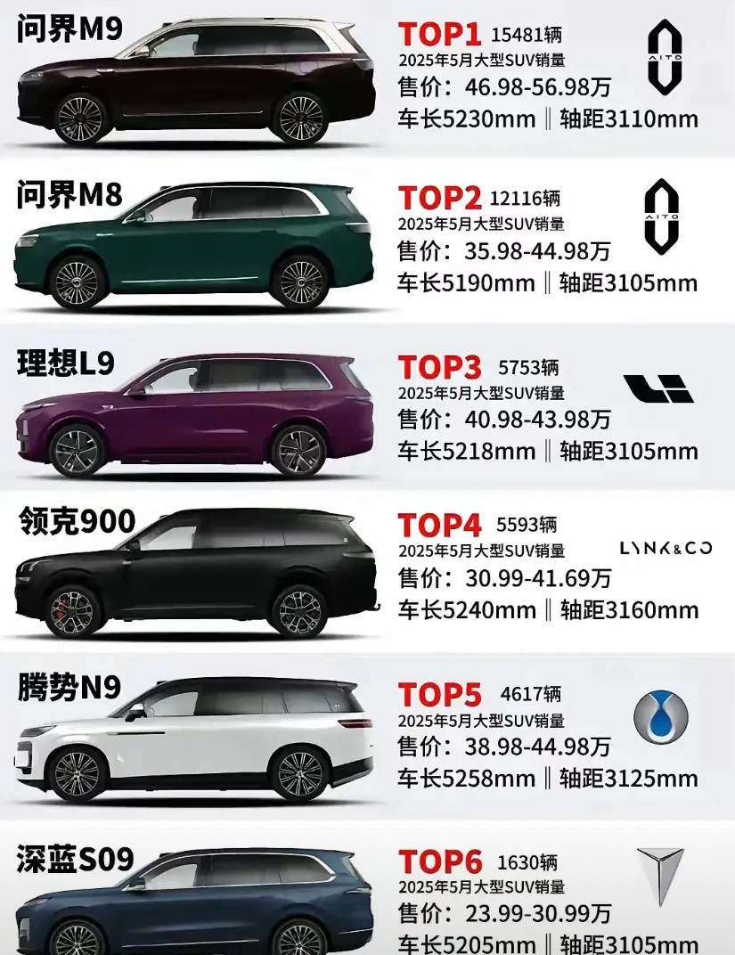 等活过5年再来一较高下吧！问界m9、理想L9、领克900、深蓝S09、腾势N9