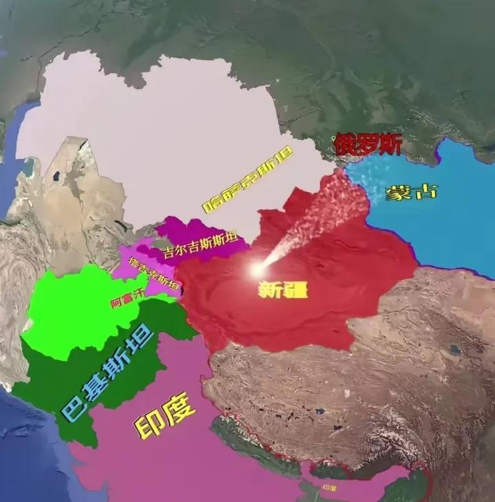 只要新疆在，中国的崛起就是势不可挡。看地图就会发现，新疆是处于整个中亚的中心，一