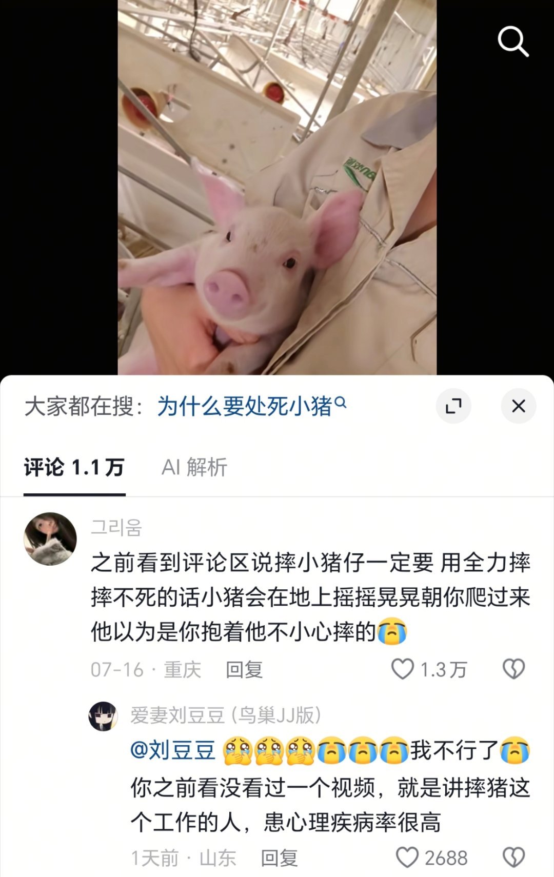 之前看一个博主说过，由于成本的原因，养猪场职工需要摔死不够健康的小猪，如果力度太
