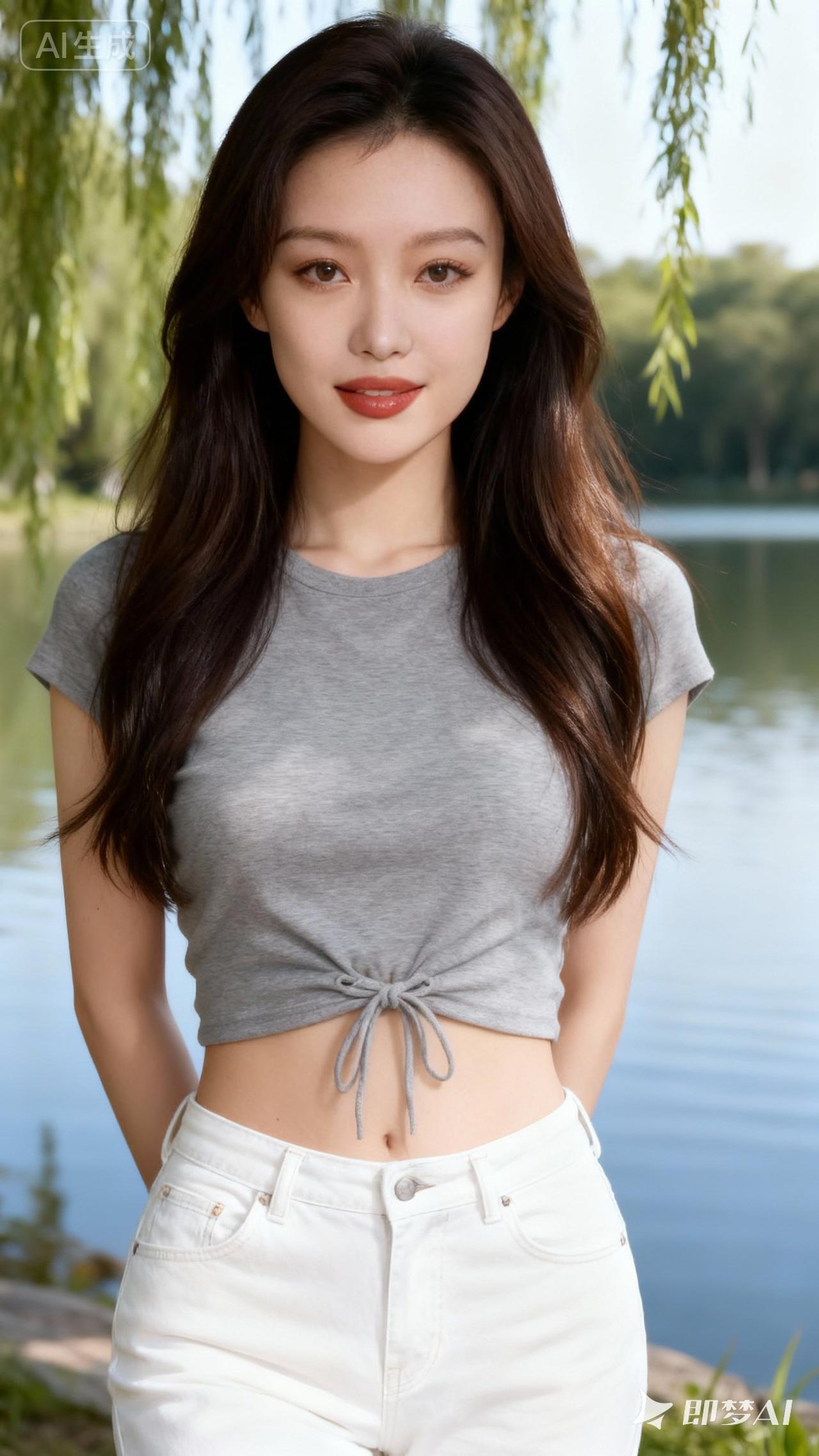 夏日清新穿搭，简约T恤+高腰牛仔裤，轻松自在！🌞👗👖