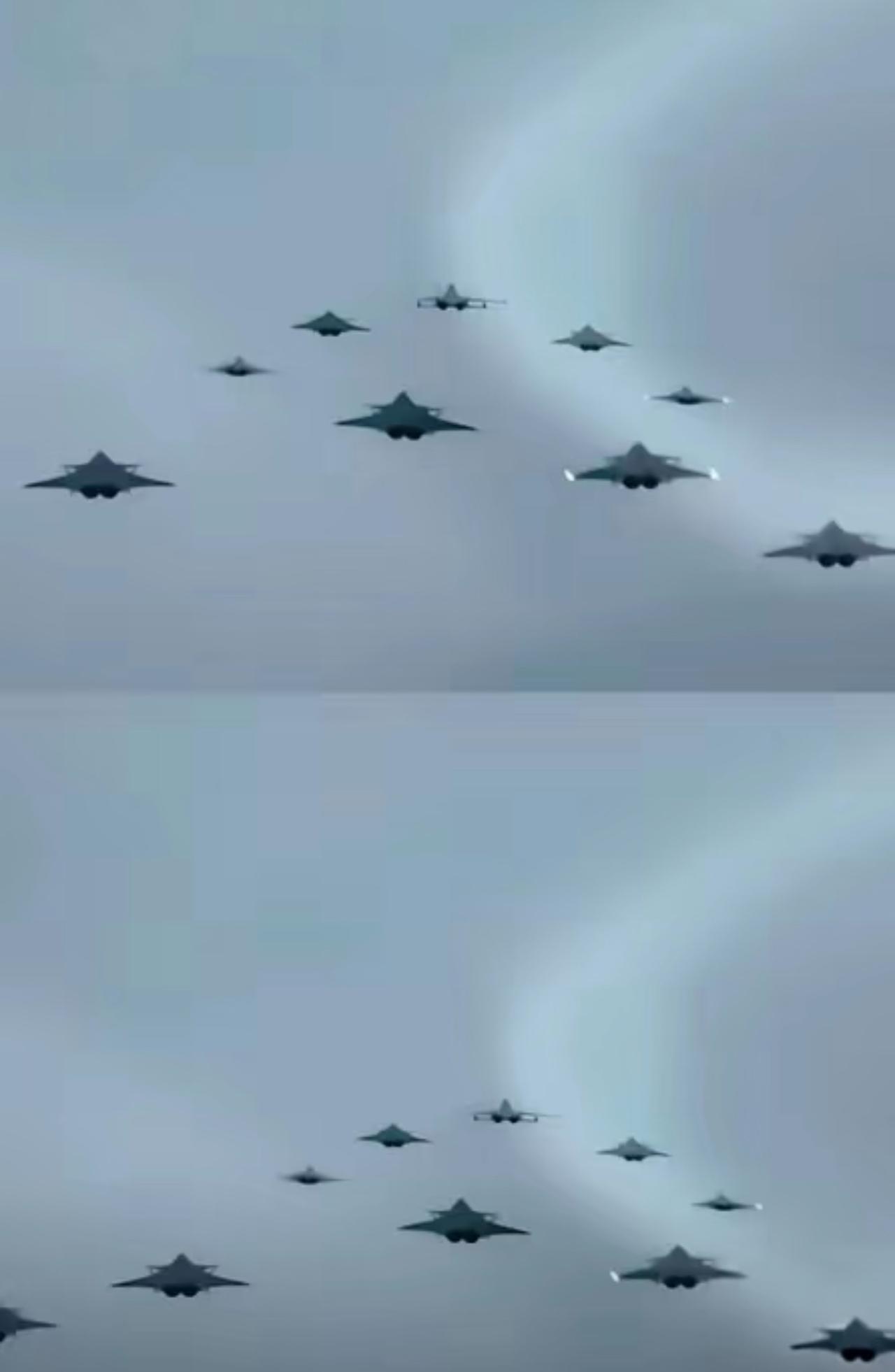 看到歼-16D与九架歼-20组成的编队画面，确实令人震撼。这一组合不仅是简单的战