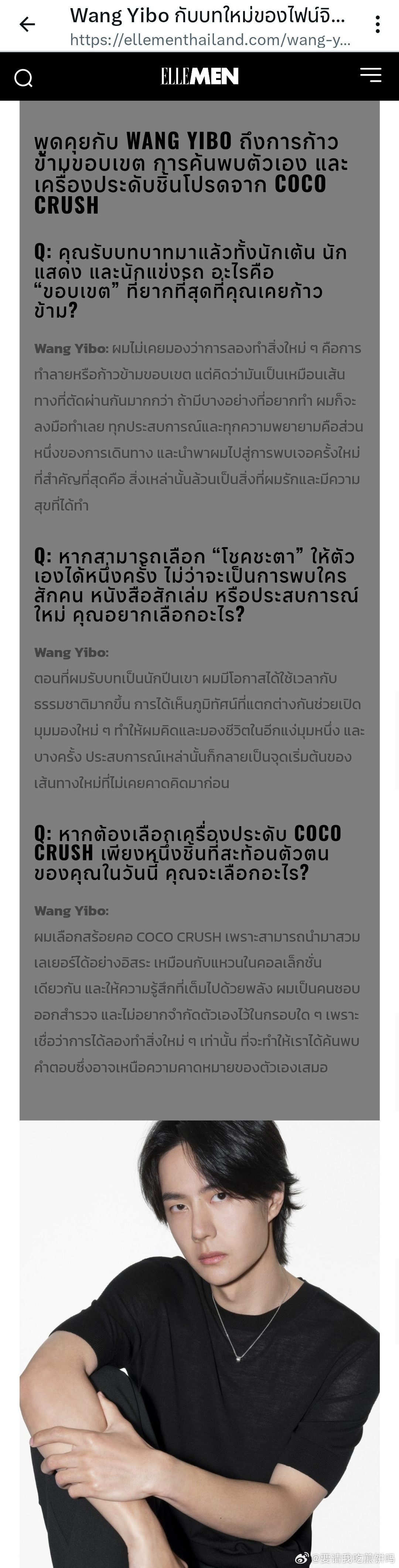 ELLEMANThailand发的新采访爱看王一博