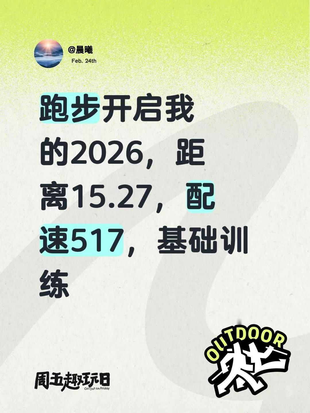 开工跑跑步开启我的2026，距离15.27，配速517，你们呢，看看谁是2月