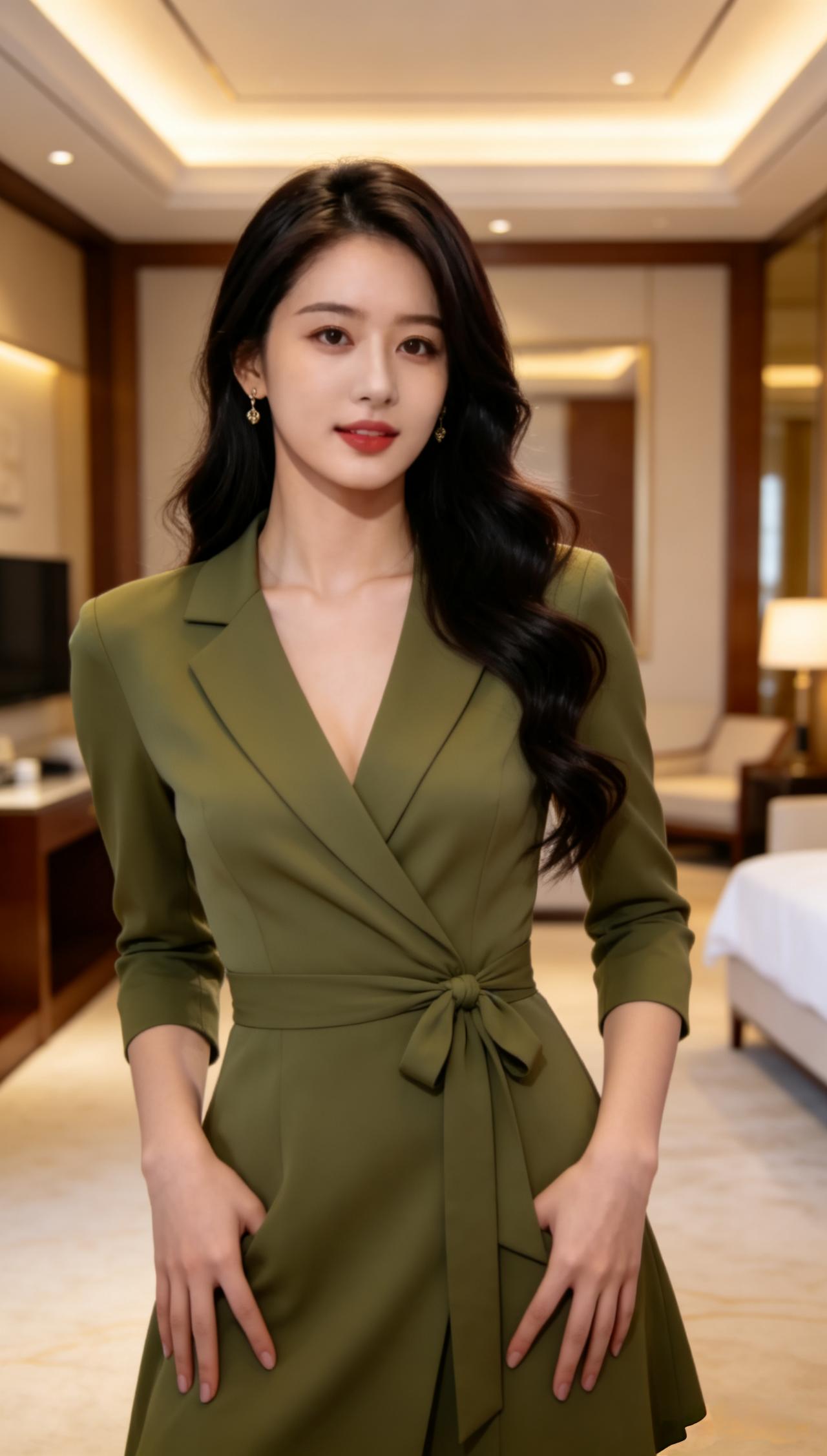 气质穿搭怎么穿才恰到好处?干练的职场轻熟风，柔和橄榄绿衬得气质温婉又专业。