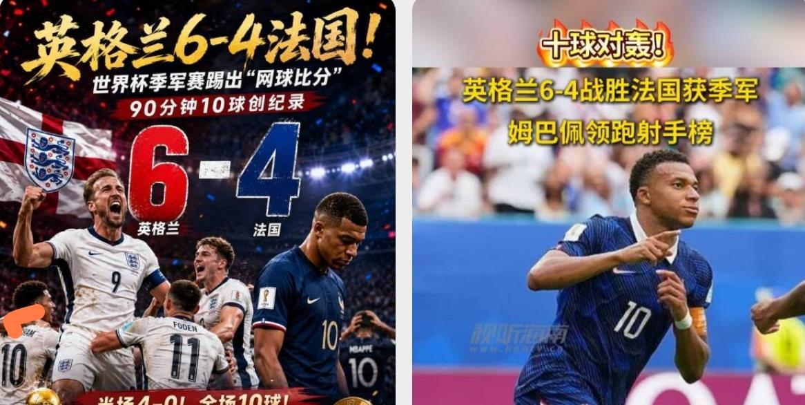 难兄难弟，谁都不想踢的这场闹剧，终于结束了！英格兰队6-4击败法国队，获得季军