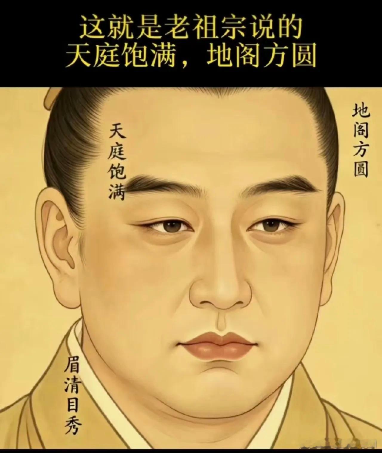 天庭饱满，地阁方圆的面相