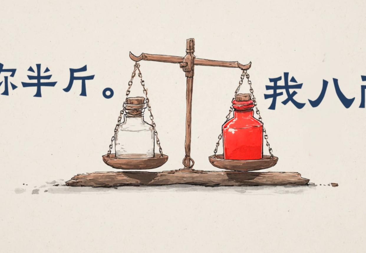 古人说半斤八两，到底一斤是几两16两。过去的称是一斤等于16两，所以才有半斤八两