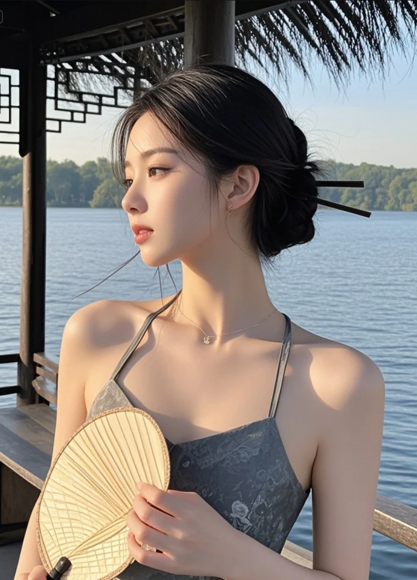美人遇上湖光山色，美得刚刚好