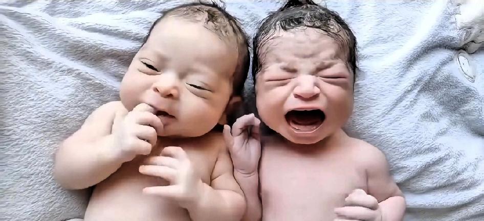 一个唐氏新生儿和一个正常的新生儿，单独不好分辨，放在一起差别还是很明显的。这个