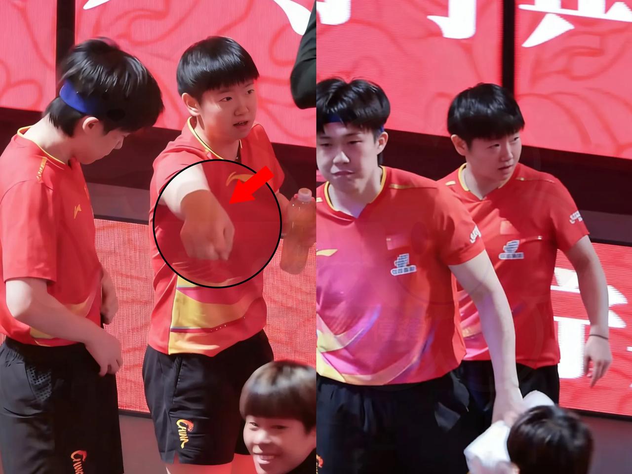 这下可好了，全国观众都瞧见了——孙颖莎皱着小脸，伸出手指认认真真指着前面，非