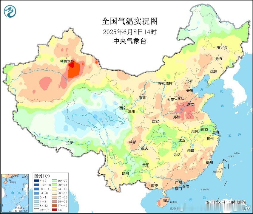 【气温】今天在梅雨锋降水的南北两侧，依然多炎热天气，新疆和山东站点，登上高温榜，