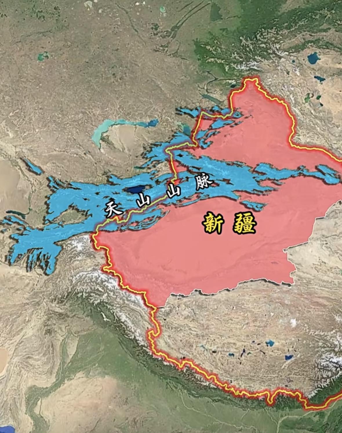⛰️天山山脉总面积超过100万平方公里，中国约占40%，中亚三国占有60%。这张