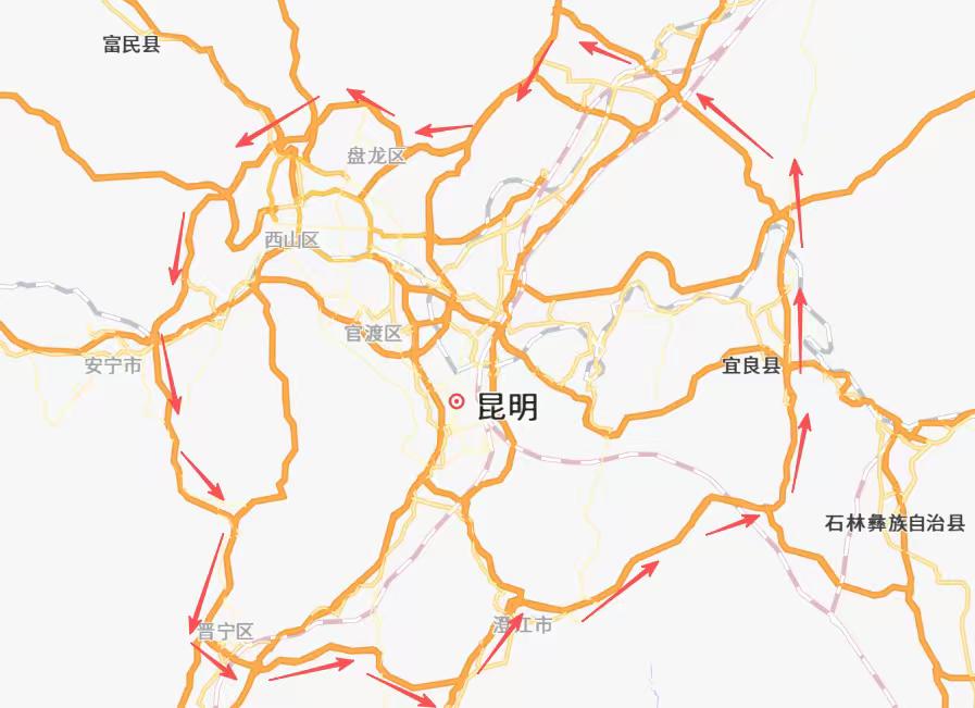 云南昆明绕城高速外环又称昆明五环路，环线全长约255公里，